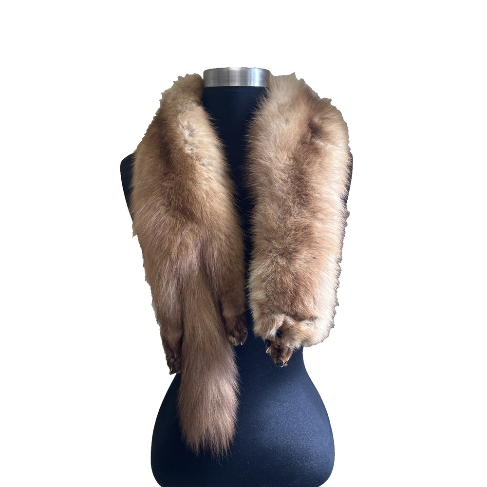Vintage 1950's Mink Fur Stole Wrap Full Pelt Glass Eyes Scarf Hollywood Glam